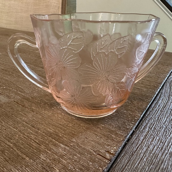 Depression Glass 2 Dogwood Macbeth Evans Pink Open Sugar Bowls / Cups W/ Handles - Picture 7 of 12
